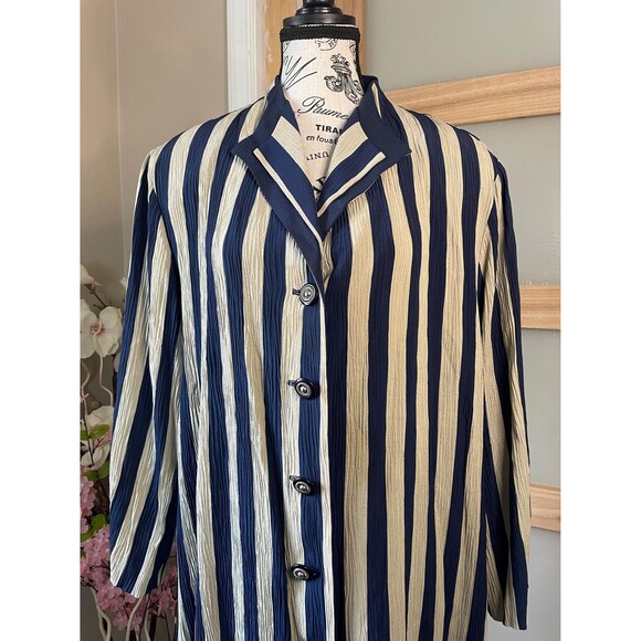 Michael Blake Vintage Dress Shirt Button-down Long Tunic Blouse Striped - Picture 4 of 10